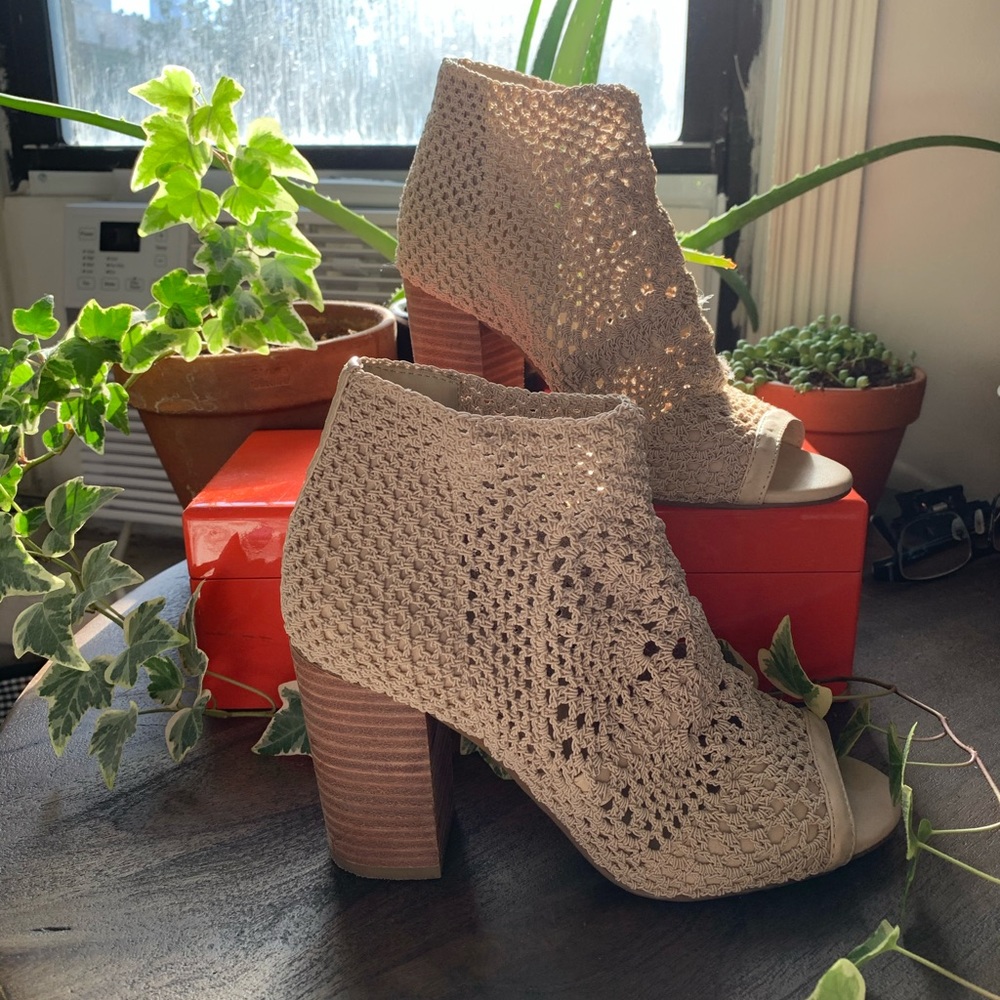 Crochet Open Toe Ankle Bootie - Cream